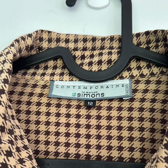 Contemporaine 100% Silk Houndstooth Brown Blouse - Picture 3 of 8